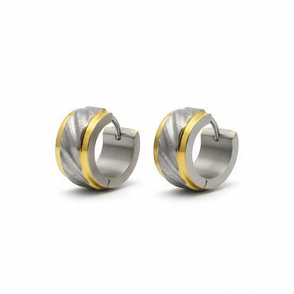 Huggies – Bicolor RVS Gediamanteerd Design (Goudkleur & Zilverkleur) - Aramat Jewels - Oorringen - cadeautip