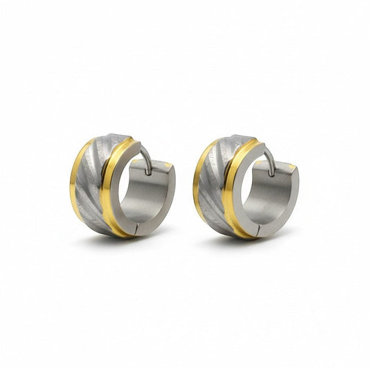 Huggies – Bicolor RVS Gediamanteerd Design (Goudkleur & Zilverkleur) - Aramat Jewels - Oorringen - cadeautip