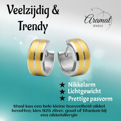 Huggies – Bicolor RVS met Goudaccent (14mm) - Aramat Jewels - Oorringen - cadeautip