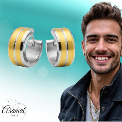 Huggies – Bicolor RVS met Goudaccent (14mm) - Aramat Jewels - Oorringen - cadeautip