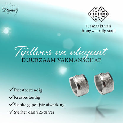 Huggies – RVS Sandblasted Zilverkleur (13mm) - Aramat Jewels - Oorringen - cadeautip