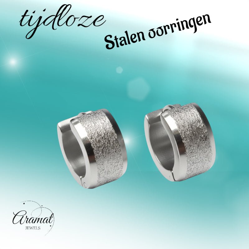 Huggies – RVS Sandblasted Zilverkleur (13mm) - Aramat Jewels - Oorringen - cadeautip