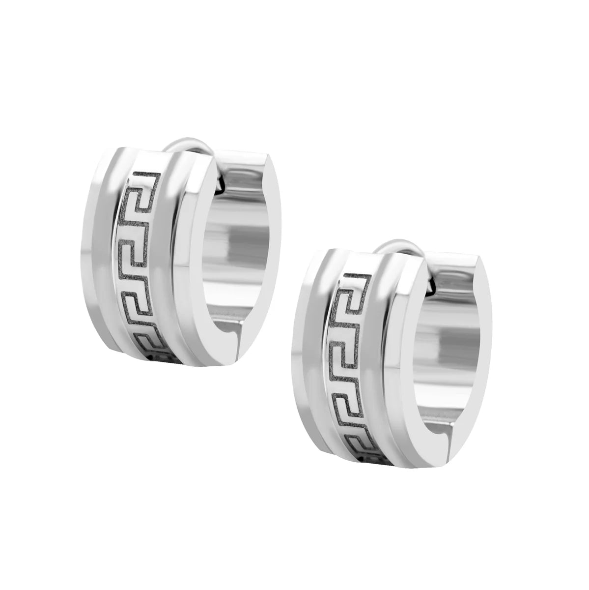 Huggies – RVS Zilverkleur met Grieks Design (13mm) - Aramat Jewels - Oorringen - cadeautip