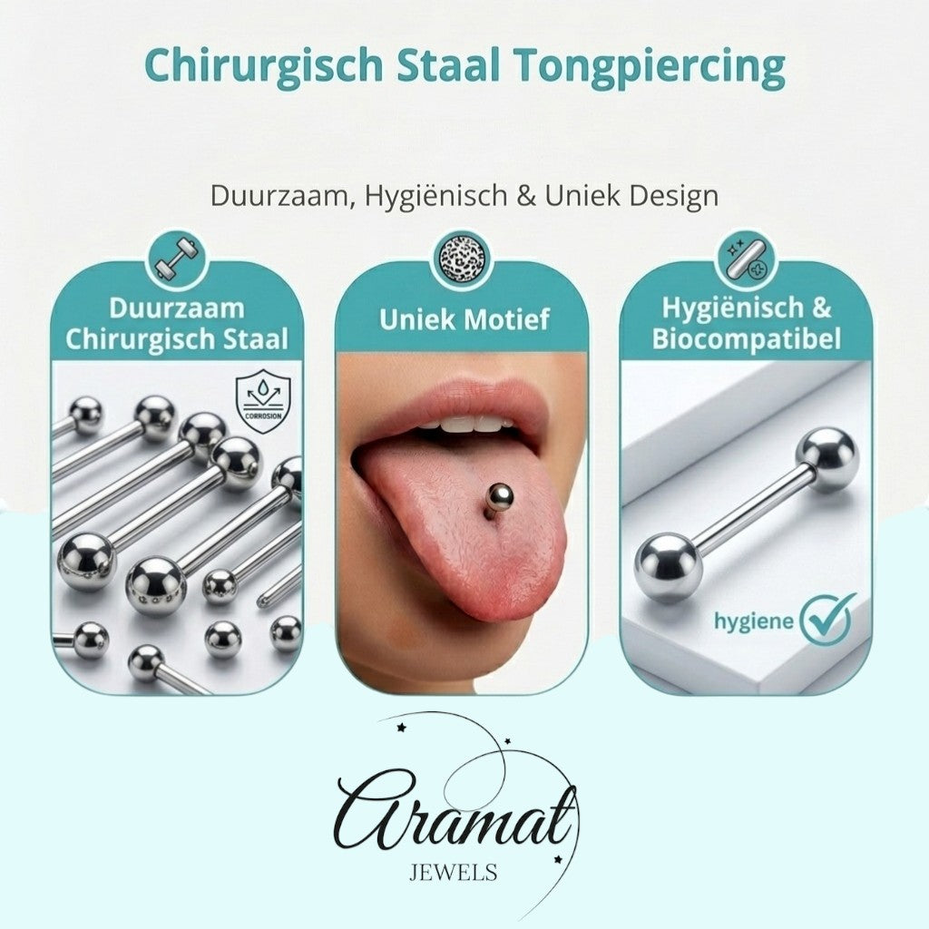Stalen Logo Tongpiercing met Acryl Balletje