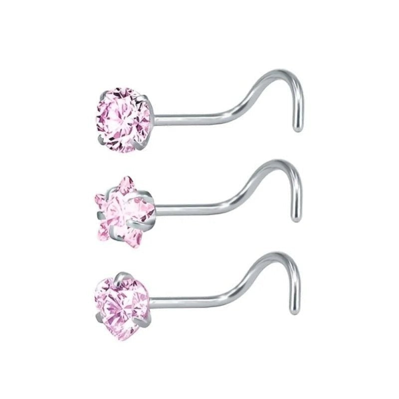 Stalen Neuspiercing met Roze Zirkonia