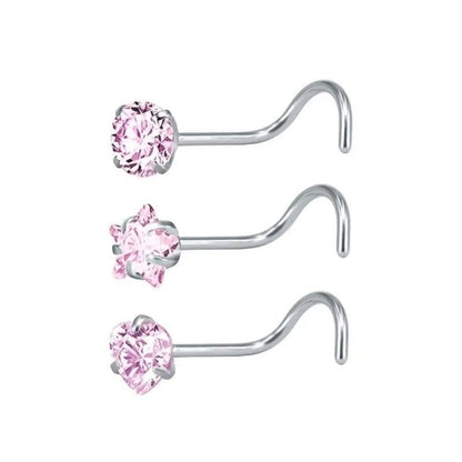 Stalen Neuspiercing met Roze Zirkonia