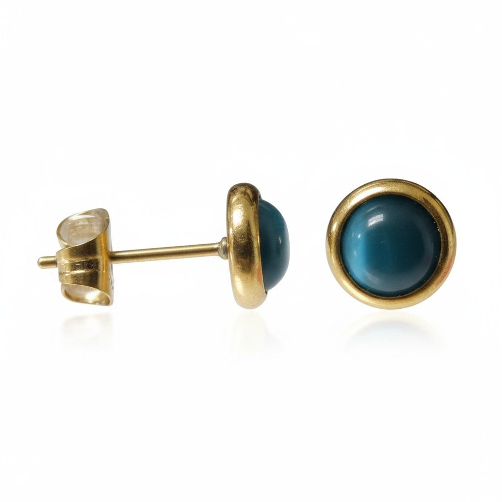 Kattenoog Oorbellen 8mm – Blauw - Goudkleurig - Aramat Jewels - Oorbellen - cadeautip