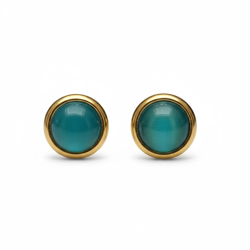 Kattenoog Oorbellen 8mm – Blauw/Groen Goudkleurig - Aramat Jewels - Oorbellen - cadeautip