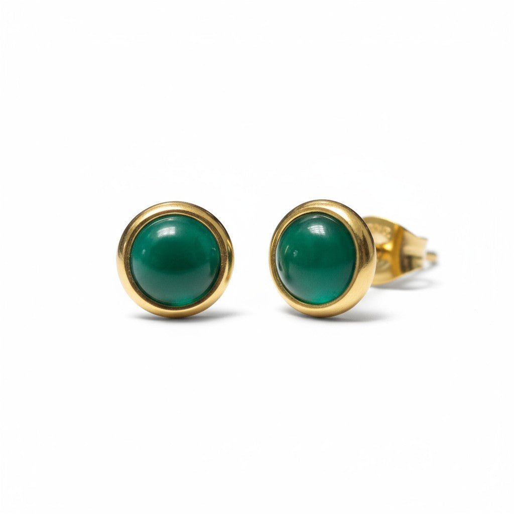 Kattenoog Oorbellen 8mm – Groen - Goudkleurig - Aramat Jewels - Oorbellen - cadeautip
