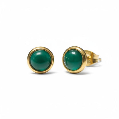 Kattenoog Oorbellen 8mm – Groen - Goudkleurig - Aramat Jewels - Oorbellen - cadeautip