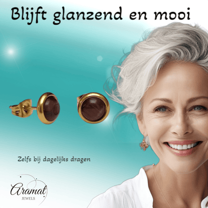 Kattenoog Oorbellen 8mm – Paars Goudkleurig - Aramat Jewels - Oorbellen - cadeautip