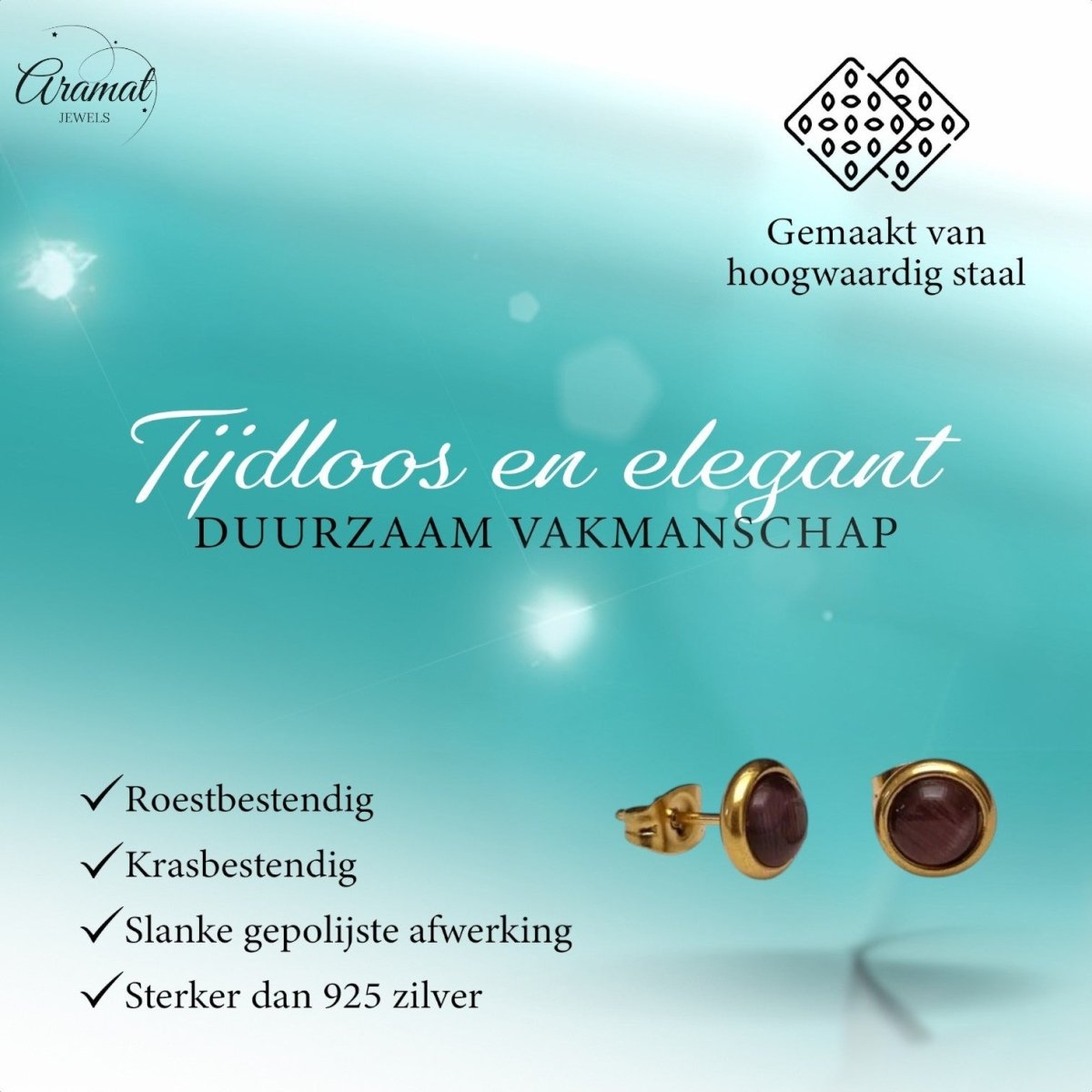 Kattenoog Oorbellen 8mm – Paars Goudkleurig - Aramat Jewels - Oorbellen - cadeautip