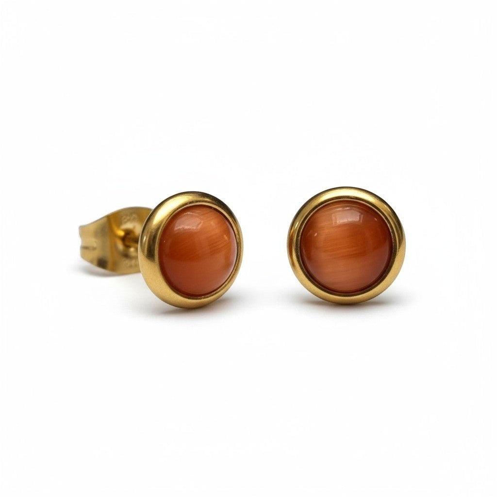 Kattenoog Oorbellen 8mm – Rood/Oranje Goudkleurig - Aramat Jewels - Oorbellen - cadeautip