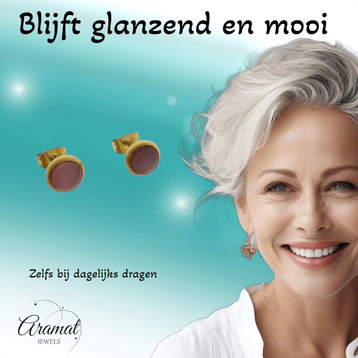 Kattenoog Oorbellen 8mm – Roze - Goudkleurig - Aramat Jewels - Oorbellen - cadeautip