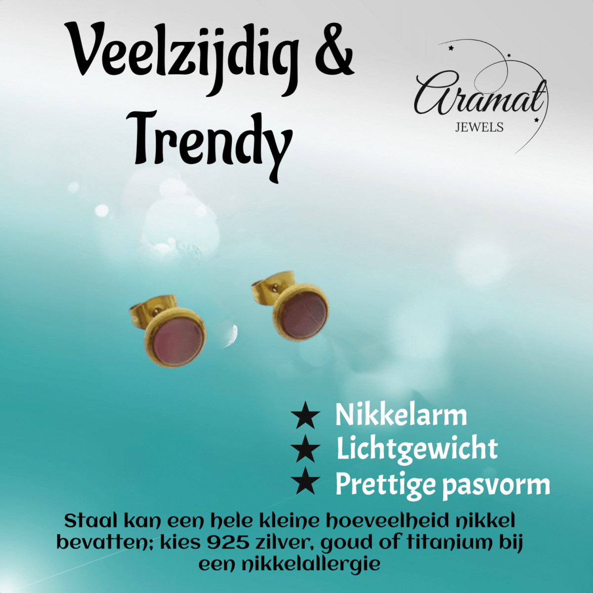 Kattenoog Oorbellen 8mm – Roze - Goudkleurig - Aramat Jewels - Oorbellen - cadeautip