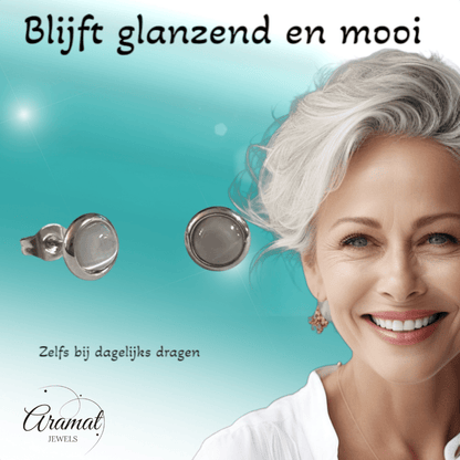 Kattenoog Oorbellen 8mm – Wit - Aramat Jewels - Oorbellen - cadeautip