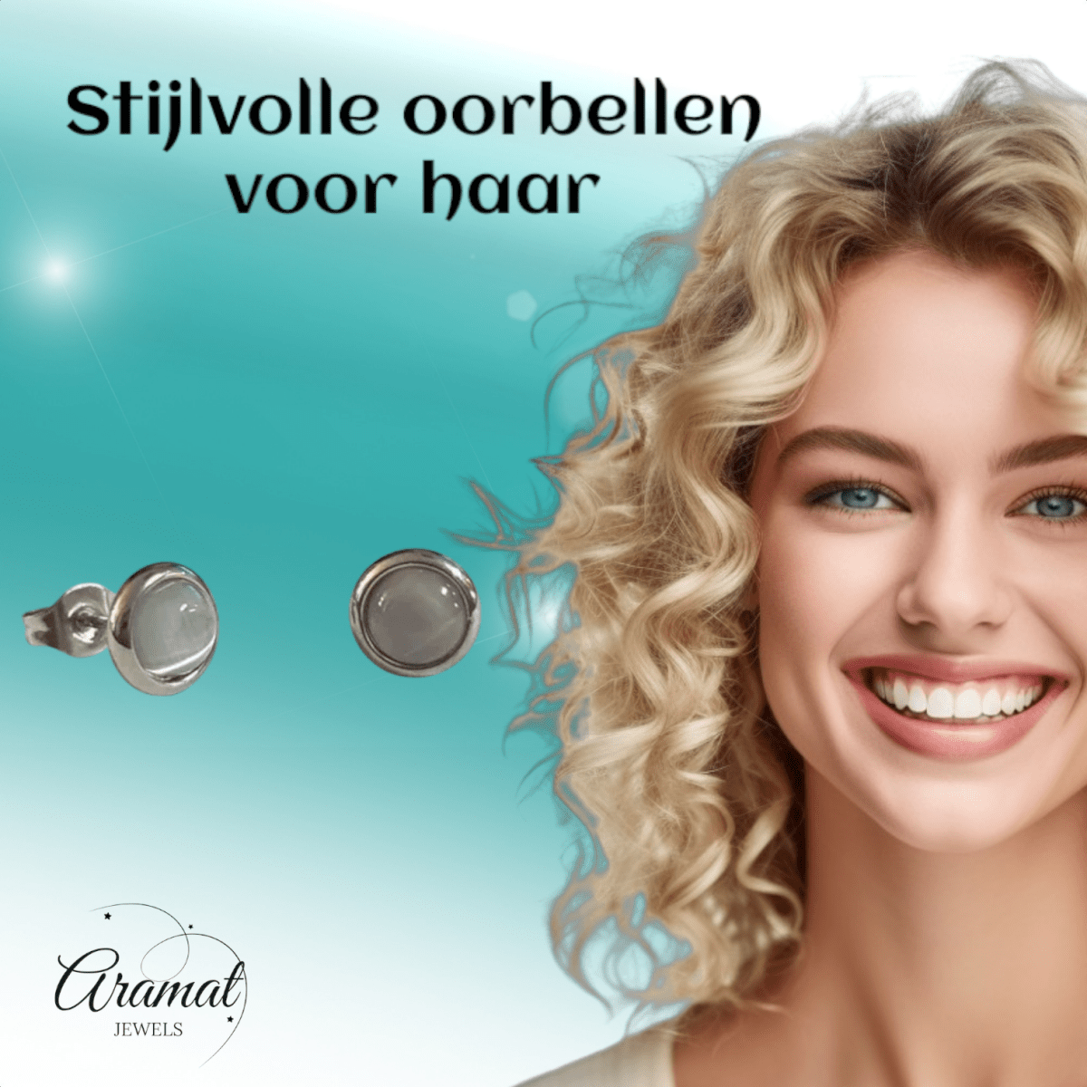 Kattenoog Oorbellen 8mm – Wit - Aramat Jewels - Oorbellen - cadeautip