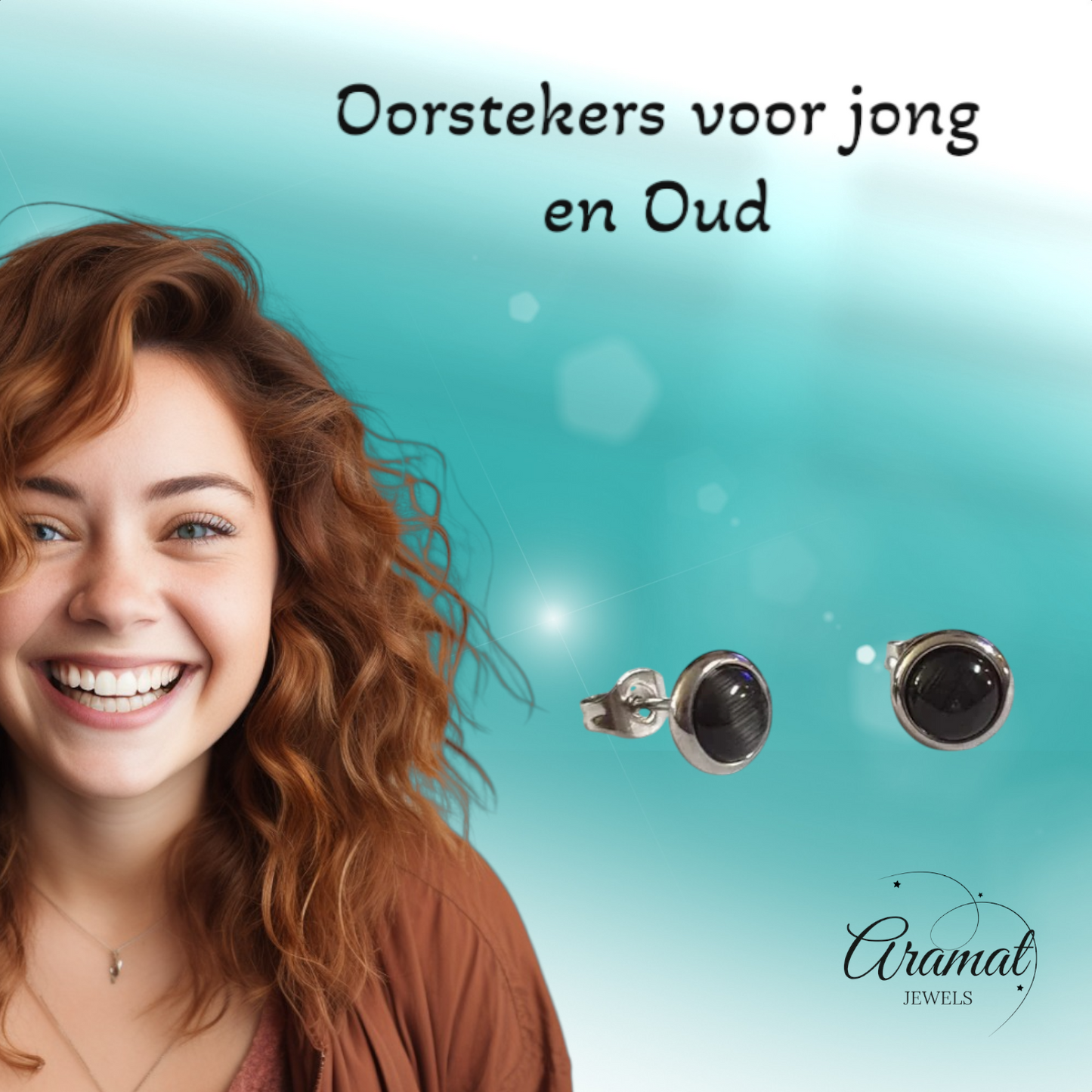 RVS Kattenoog Oorbellen 8mm – Zwart