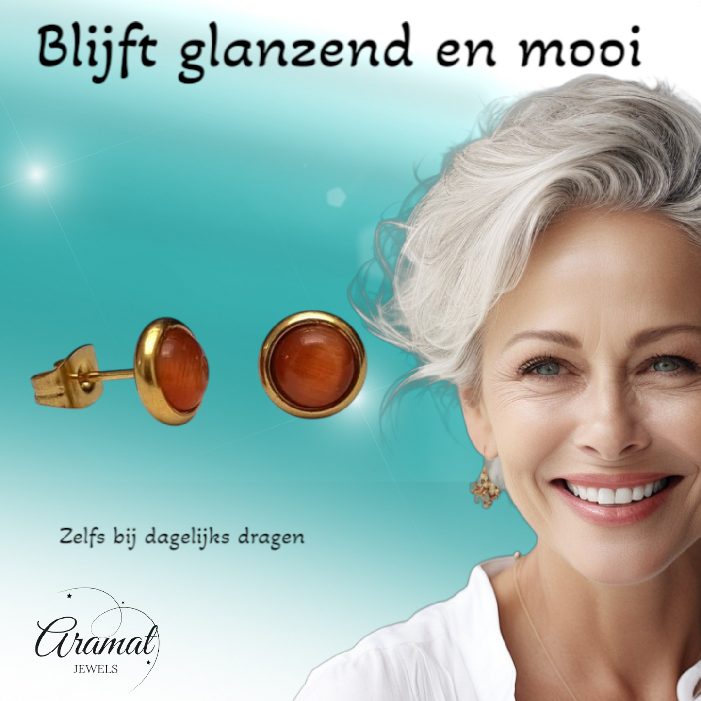 Boucles d'oreilles œil de chat 8 mm – Couleur or rouge/orange