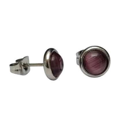 Boucles d'oreilles œil de chat en acier 8 mm – Violet