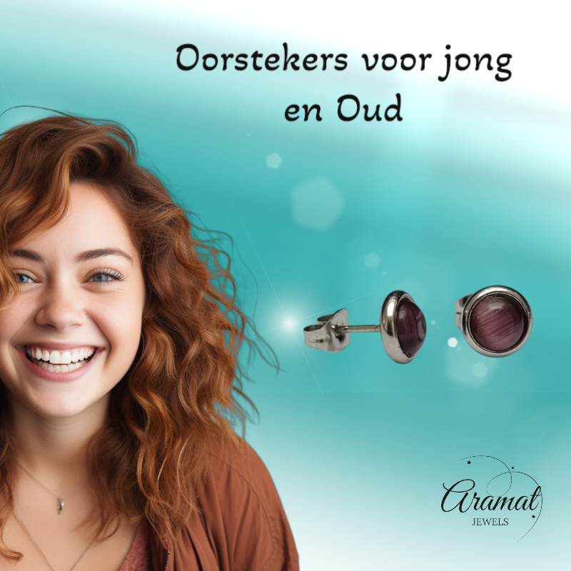 Boucles d'oreilles œil de chat en acier 8 mm – Violet