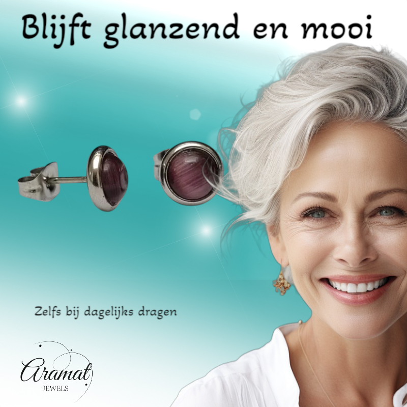 Boucles d'oreilles œil de chat en acier 8 mm – Violet