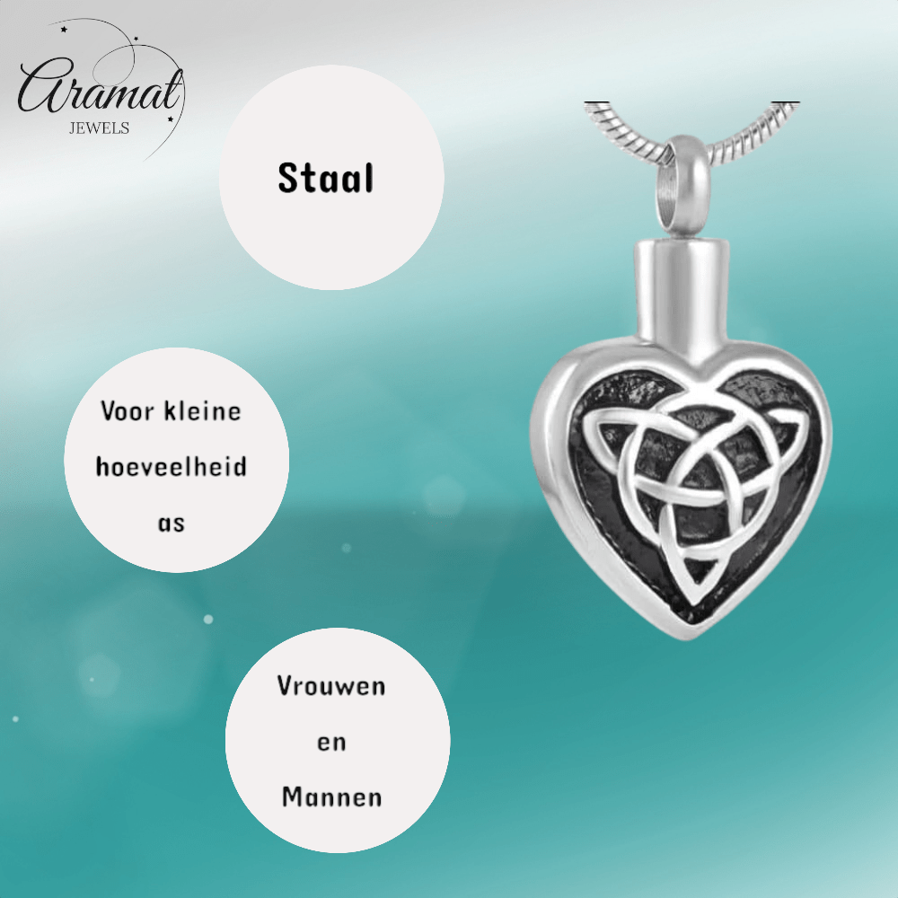 Keltisch as - hartje staal met zwarte triquetra - Aramat Jewels - Gedenkhangers - cadeautip