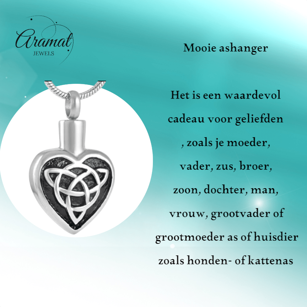 Keltisch as - hartje staal met zwarte triquetra - Aramat Jewels - Gedenkhangers - cadeautip