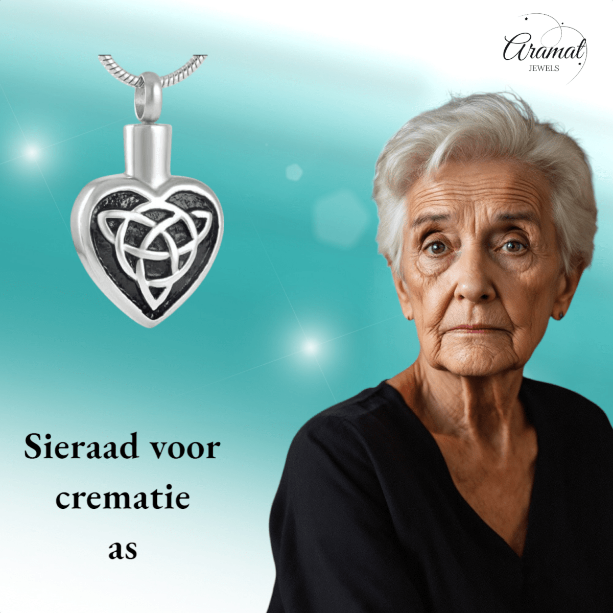 Keltisch as - hartje staal met zwarte triquetra - Aramat Jewels - Gedenkhangers - cadeautip