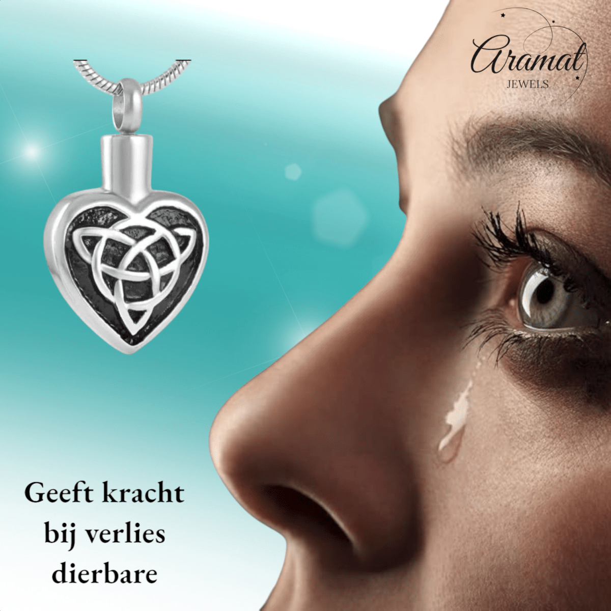 Keltisch as - hartje staal met zwarte triquetra - Aramat Jewels - Gedenkhangers - cadeautip