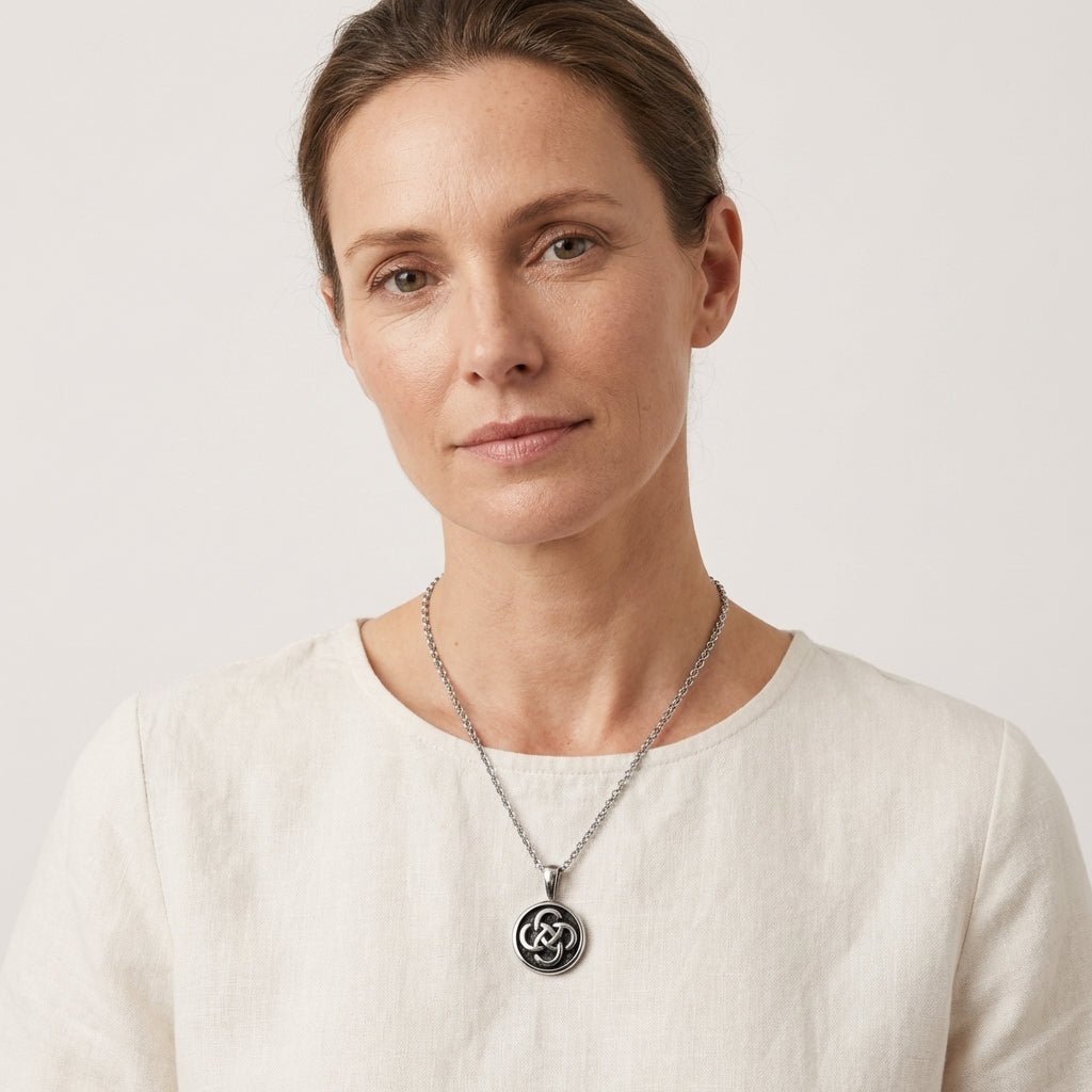 Keltisch ronde as - hanger staal met zwarte knoop - Aramat Jewels - Gedenkhangers - cadeautip