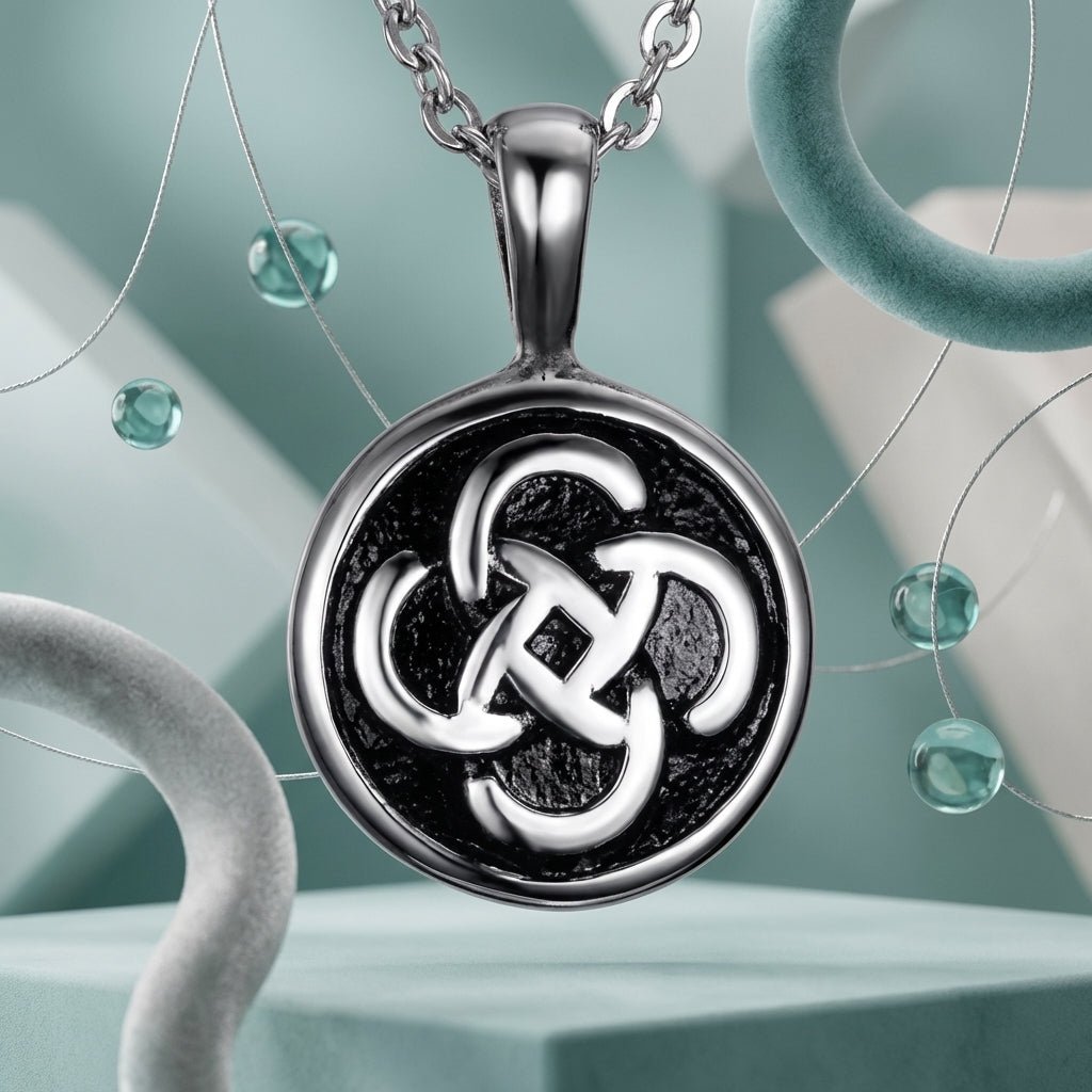 Keltisch ronde as - hanger staal met zwarte knoop - Aramat Jewels - Gedenkhangers - cadeautip