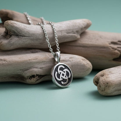 Keltisch ronde as - hanger staal met zwarte knoop - Aramat Jewels - Gedenkhangers - cadeautip