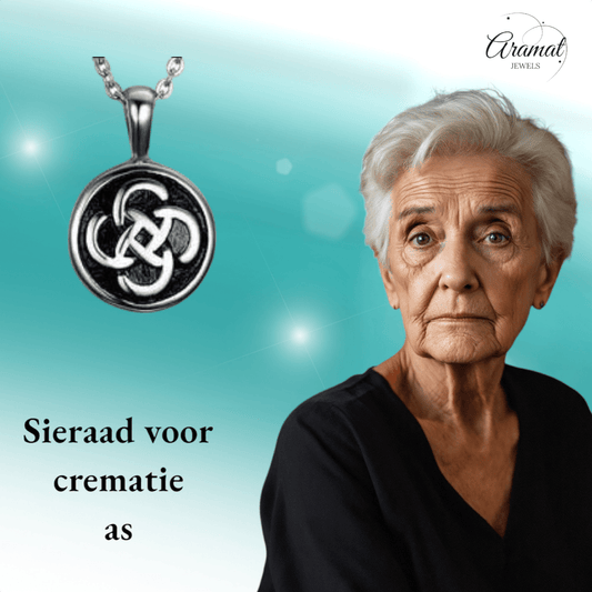 Keltisch ronde as - hanger staal met zwarte knoop - Aramat Jewels - Gedenkhangers - cadeautip