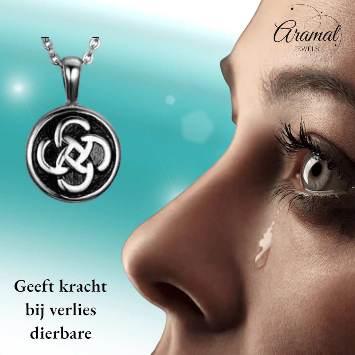 Keltisch ronde as - hanger staal met zwarte knoop - Aramat Jewels - Gedenkhangers - cadeautip