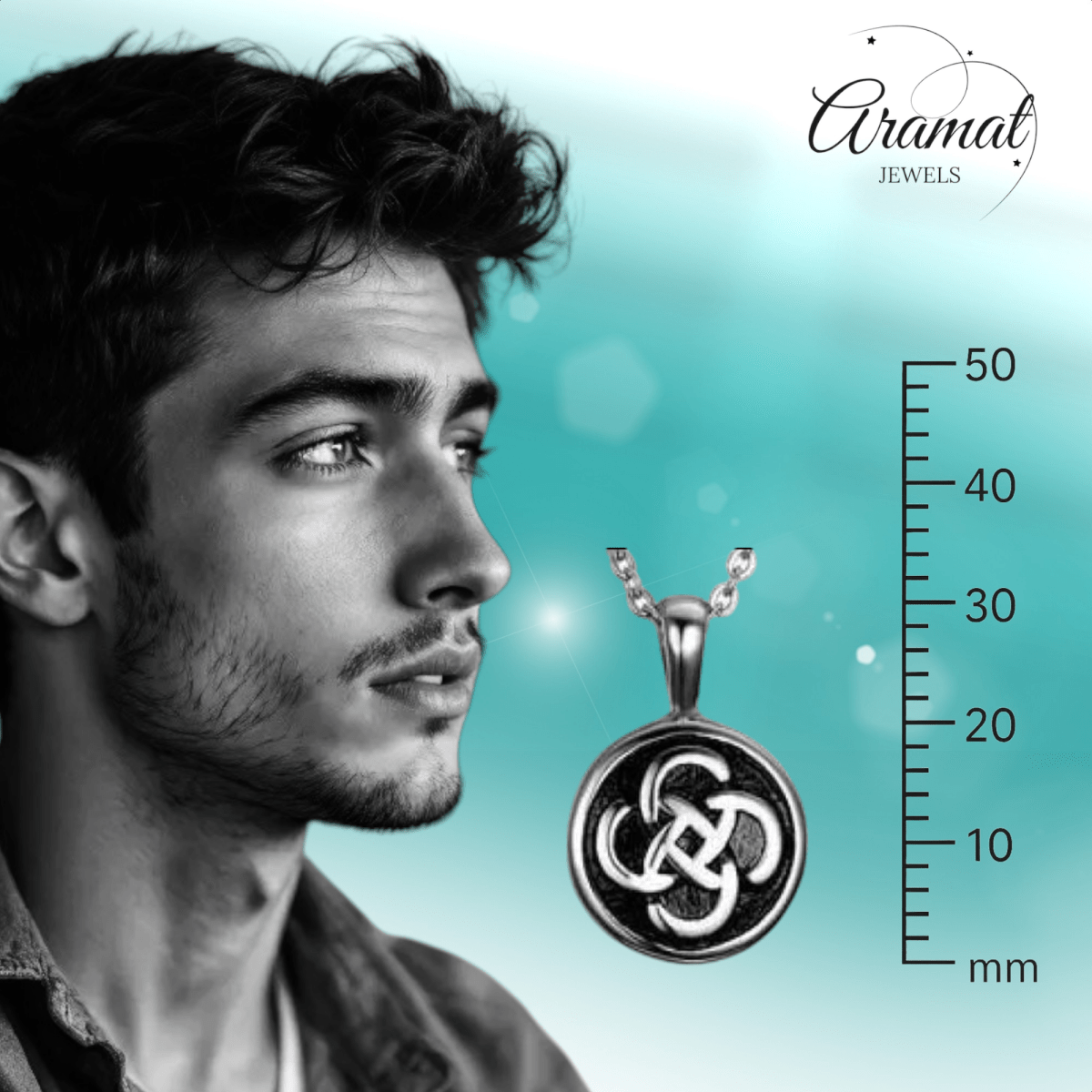 Keltisch ronde as - hanger staal met zwarte knoop - Aramat Jewels - Gedenkhangers - cadeautip