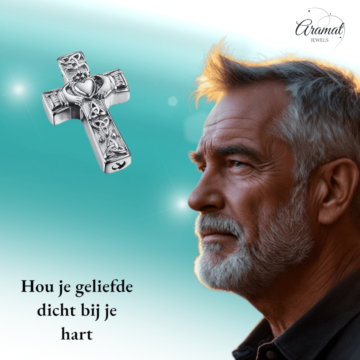 Keltische kruis ashanger staal met zwart emaille - Aramat Jewels - Gedenkhangers - cadeautip