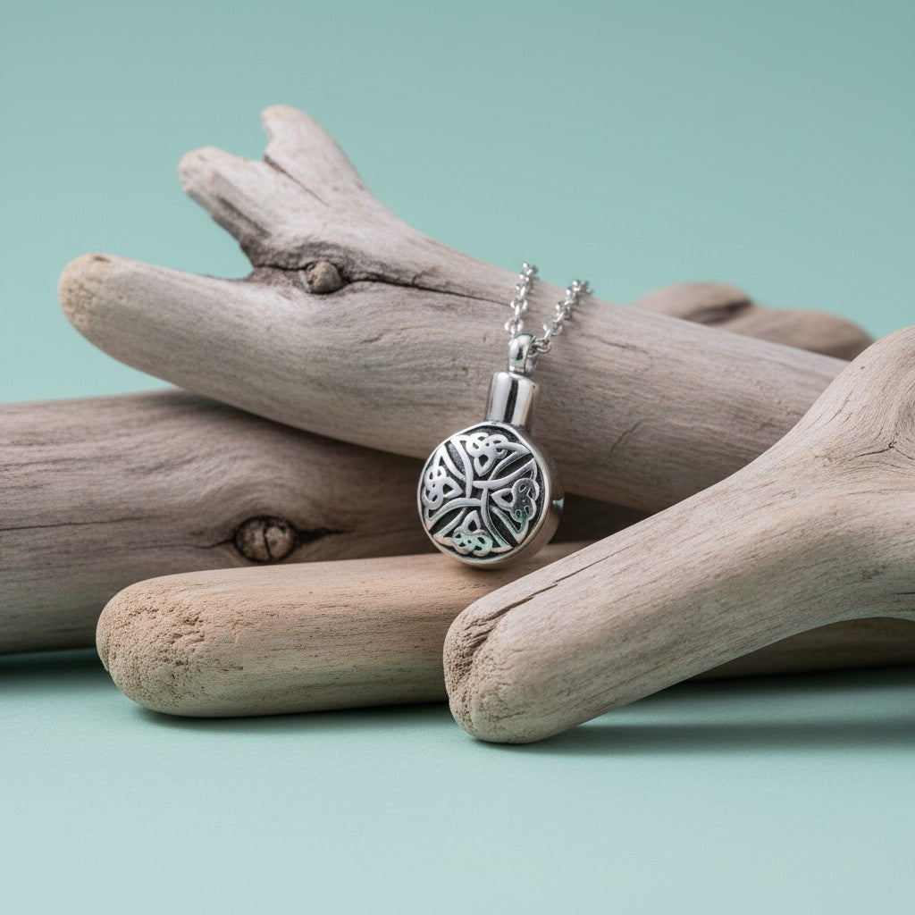 Keltische ronde ashanger staal triquetra zwart - Aramat Jewels - Gedenkhangers - cadeautip