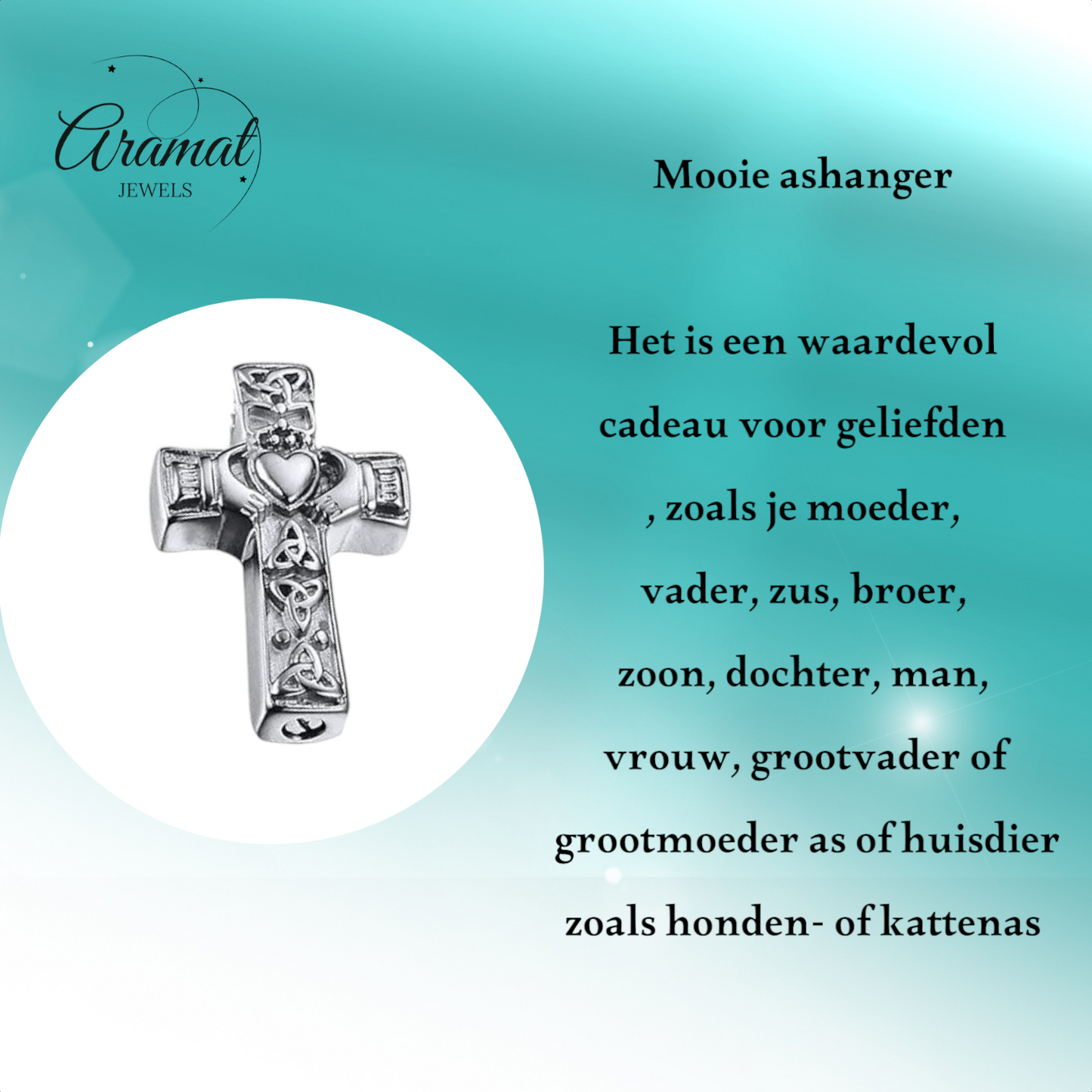 Keltische kruis ashanger staal met zwart emaille