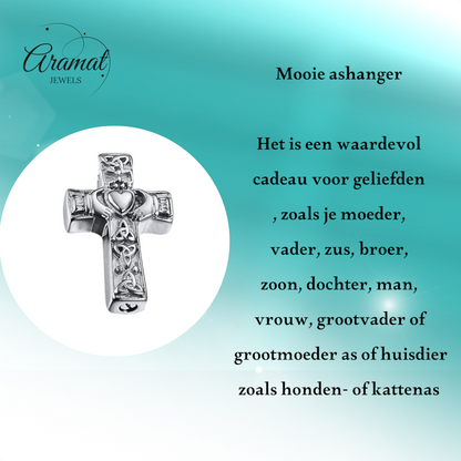 Keltische kruis ashanger staal met zwart emaille