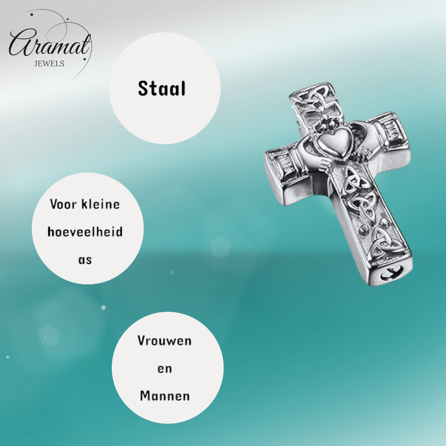 Keltische kruis ashanger staal met zwart emaille