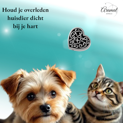 Versierd stalen as-hartje zwart emaille 2cm