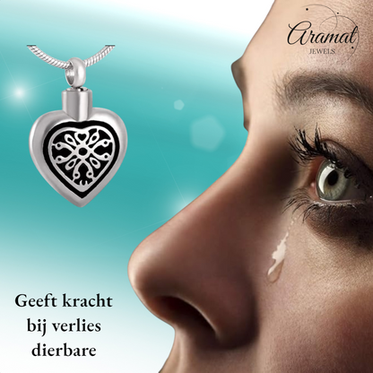 Sierlijk Keltisch as-hartje staal met zwart emaille