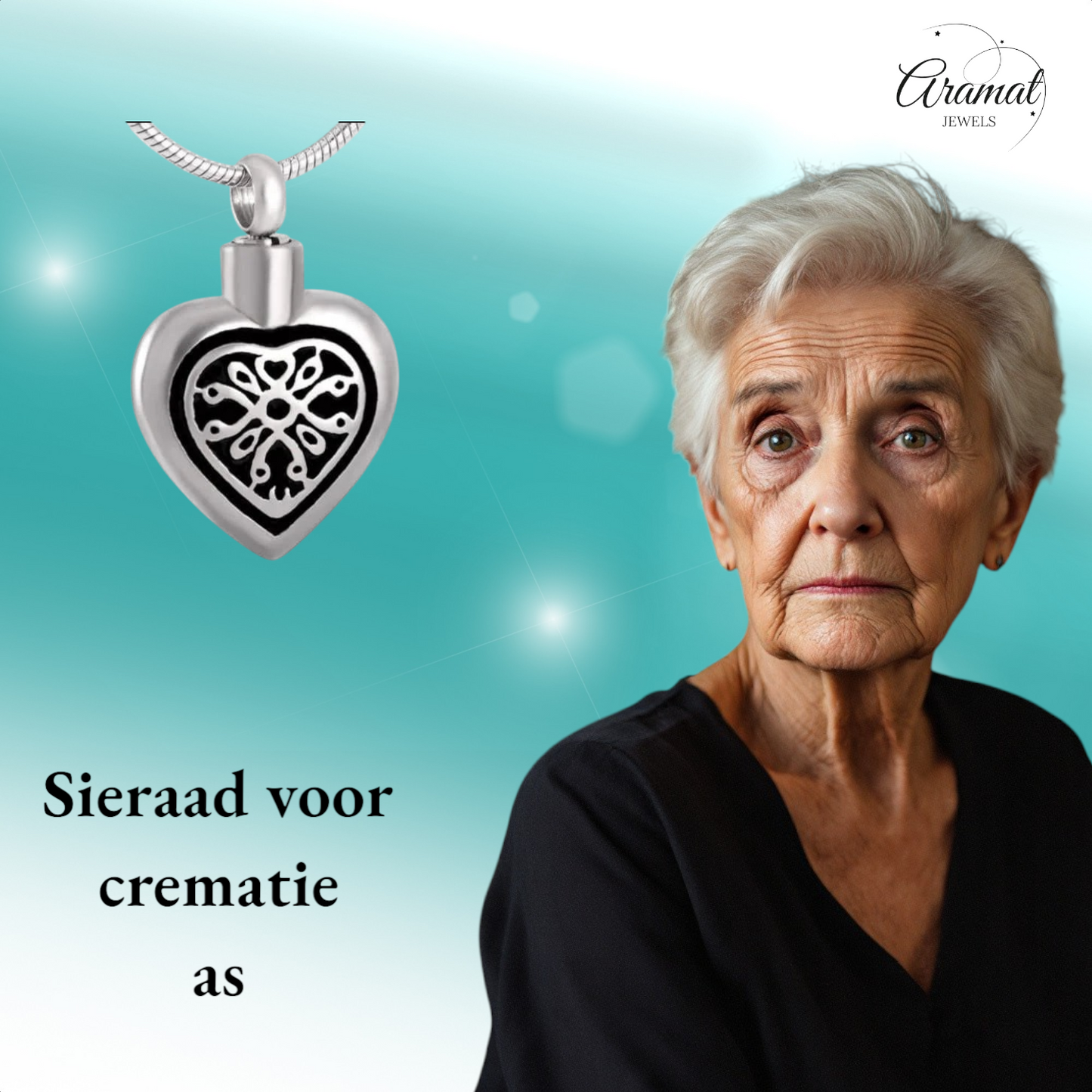 Sierlijk Keltisch as-hartje staal met zwart emaille