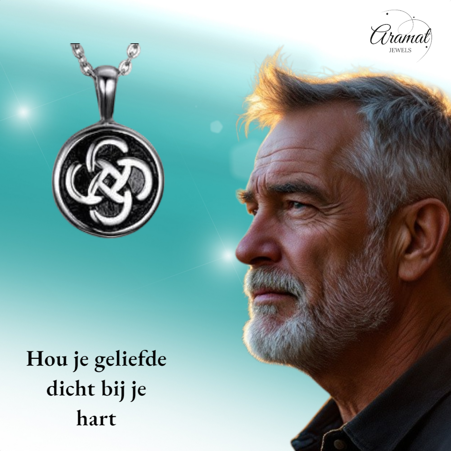 Keltisch ronde as-hanger staal met zwarte knoop