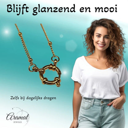 Ketting – Staal Bedelketting Bolletjes Schakel Goudkleurig (2mm) - Aramat Jewels - Bedelketting - cadeautip