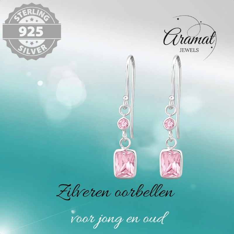 Kinder Oorhangers Roze Zirkonia - 925 Zilver - oor2465 - 27701 - Oorhangers kopen# - 25mm - 925 Zilver - alles