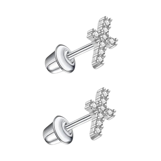 Kinderoorbellen RVS Kruisje met Zirkonia – 9x5mm – Schroefsluiting - oor6268 - 72434 - Oorbellen kopen# - 9mm - alles - bolletjes