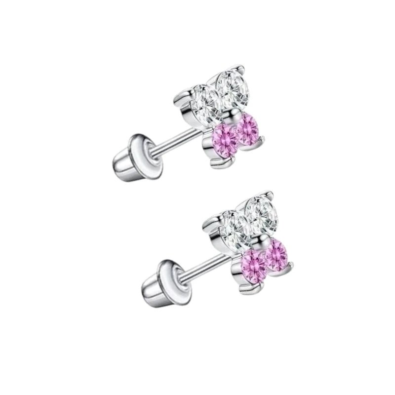 Kinderoorbellen RVS Vlinder met Zirkonia – 5x6mm – Schroefsluiting - oor6269 - 72435 - Oorbellen kopen# - 5mm - alles - bolletjes