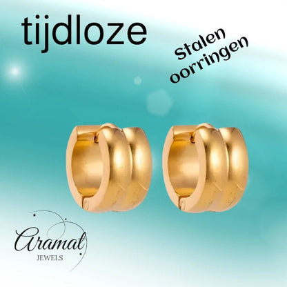 Klapcreolen – Staal Enkele Streep Goudkleurig (13mm) - Aramat Jewels - Oorringen - cadeautip